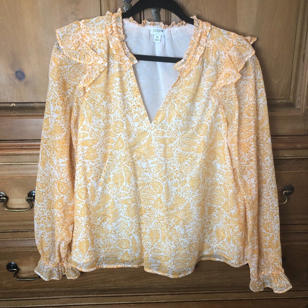 J. Crew V-Neck Orange and White Blouse
